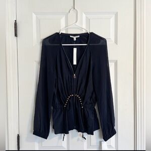 NWT Chelsea and Walker Silk Peplum Blouse in Navy size US6